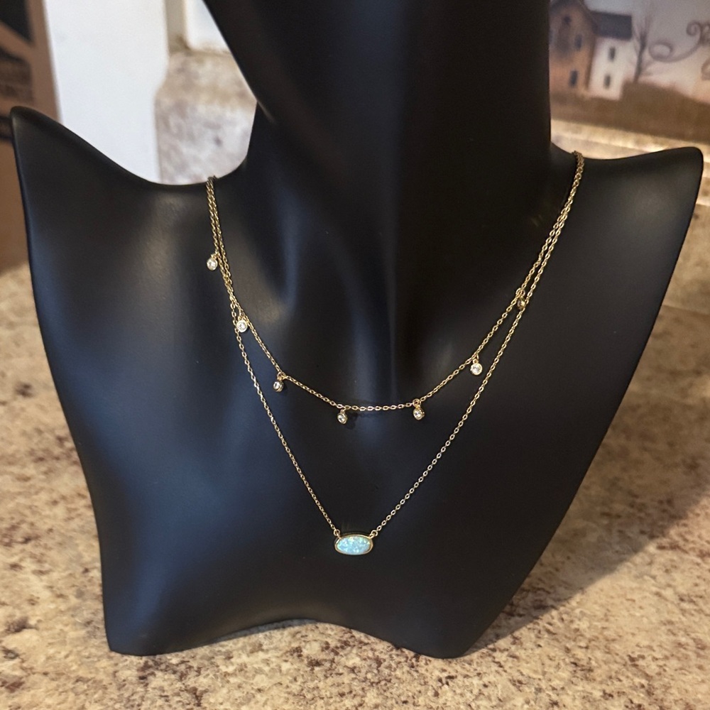 NWT BOUTIQUE Gold Layered Necklace with Opal Pendant